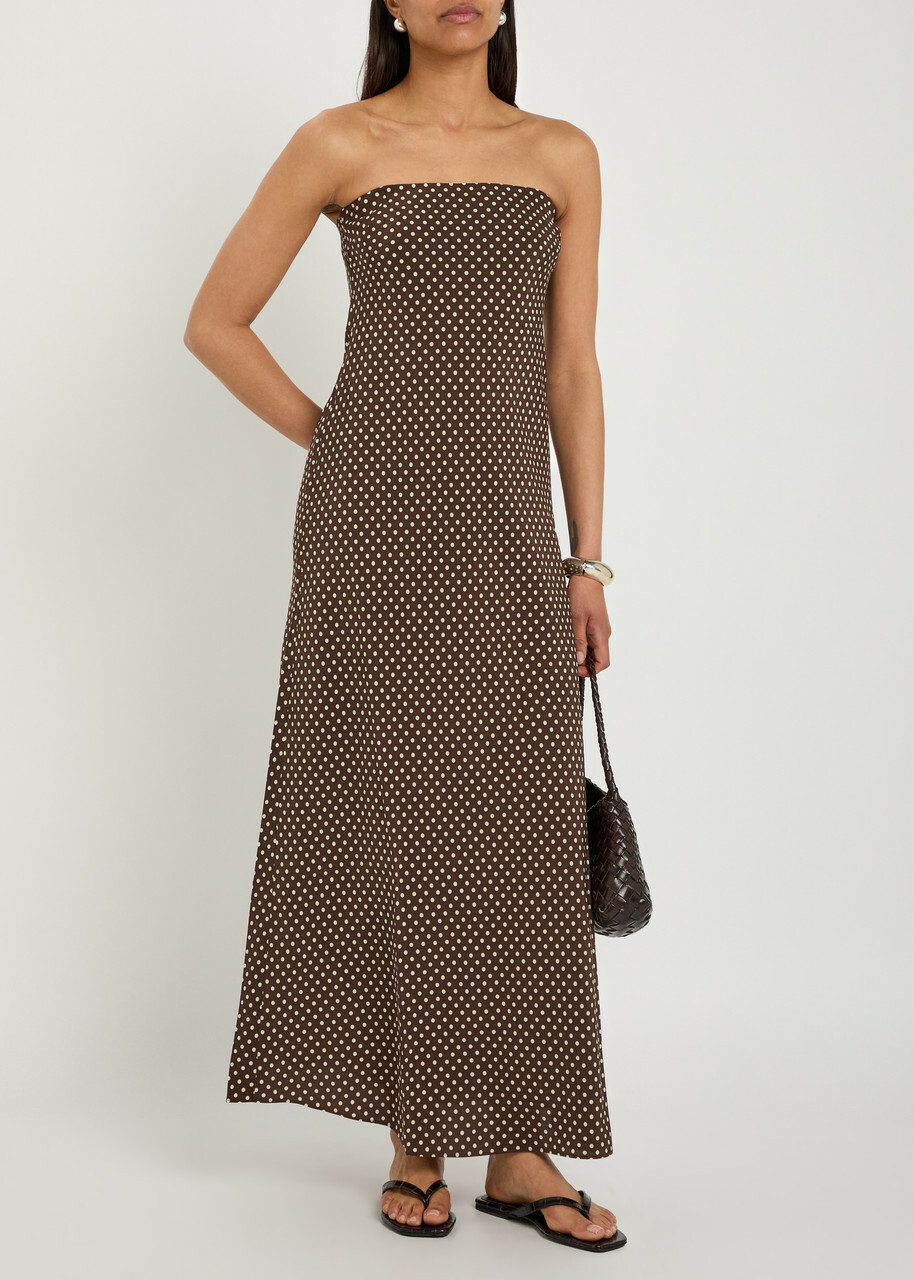 Matteau Polka dot Silk Midi Dress Brown
