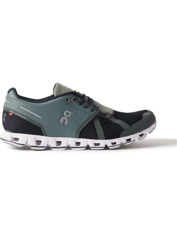 Photo: ON - Cloud Mesh and Faux Suede Running Sneakers - Green
