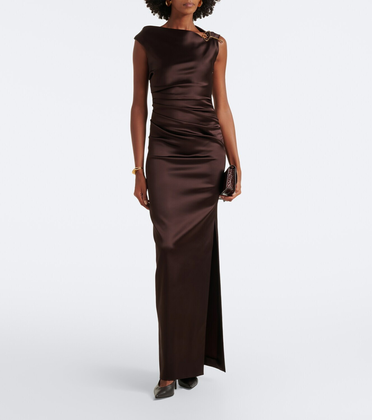 Max Mara Ruched embellished satin cocktail dress