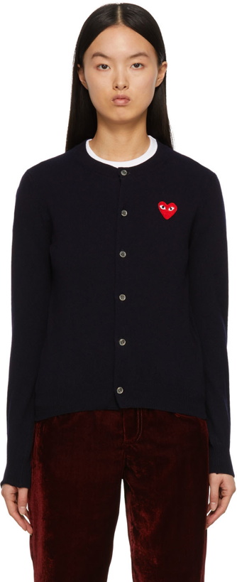 Photo: COMME des GARÇONS PLAY Navy & Red Heart Patch Cardigan
