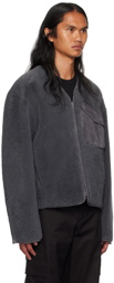 Wooyoungmi Gray V-Neck Shearling Jacket