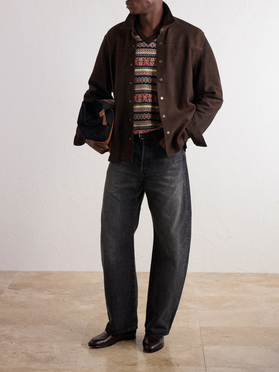 Aimé Leon Dore - Logo-Appliquéd Paneled Suede Overshirt - Brown