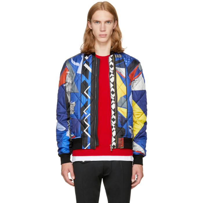 Photo: Versace Blue Printed Bomber Jacket