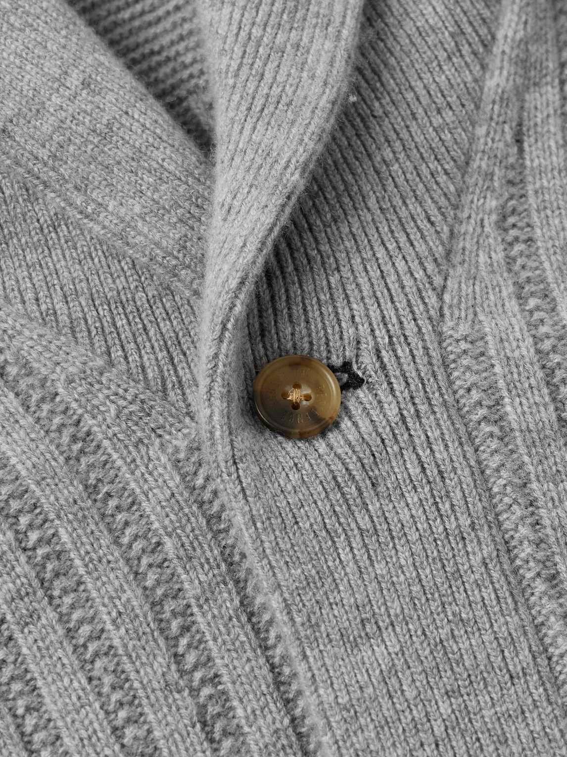 Guest In Residence - Varsity Shawl-Collar Ribbed Wool and Cashmere-Blend Cardigan - Gray