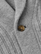 Guest In Residence - Varsity Shawl-Collar Ribbed Wool and Cashmere-Blend Cardigan - Gray