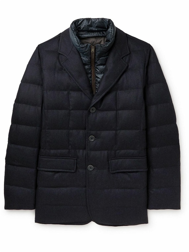 Photo: Herno - Quilted Silk and Cashmere-Blend Down Jacket with Detachable Liner - Blue