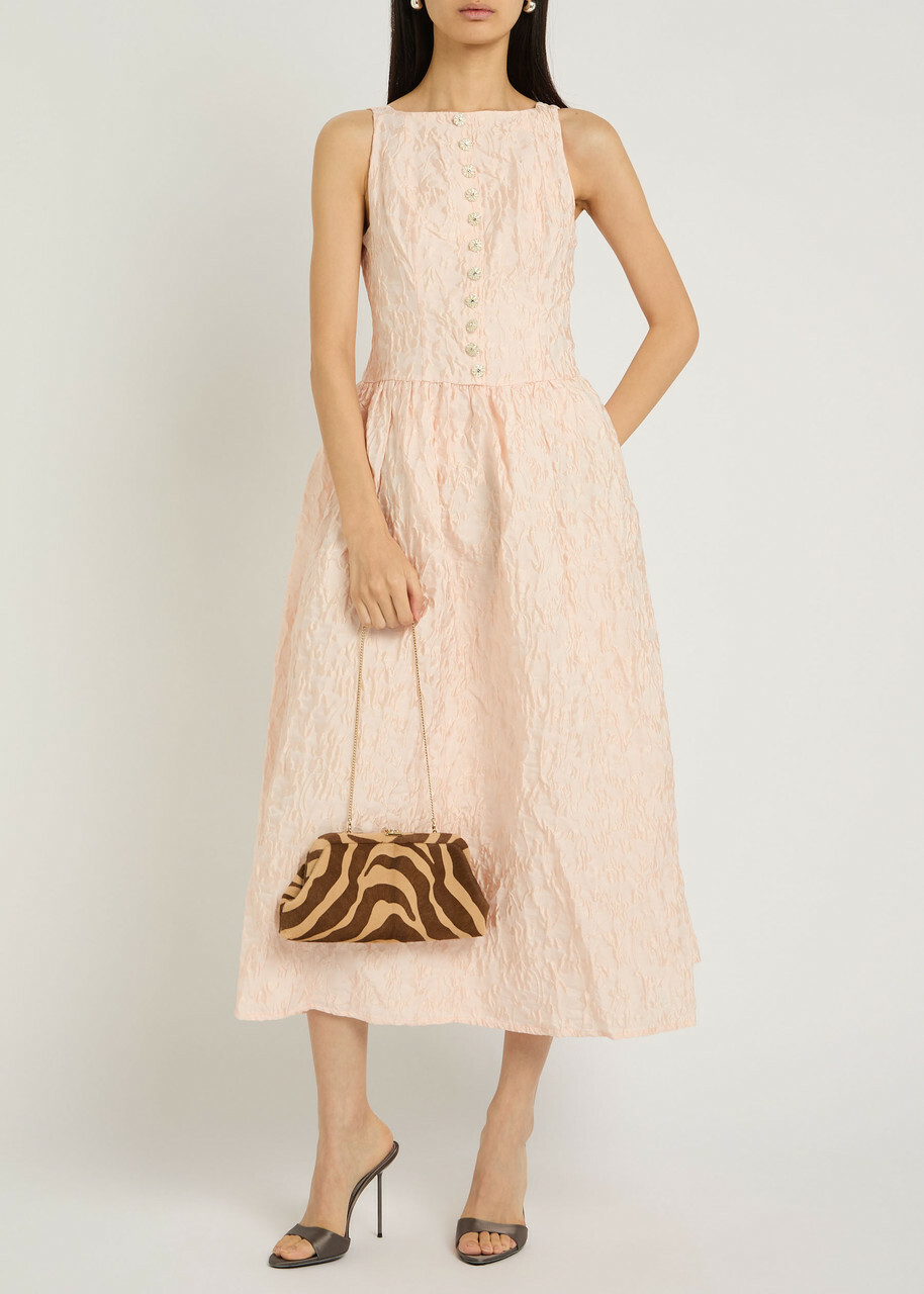 Sister Jane Sun Soaked Floral-jacquard Cloqué Midi Dress Pink