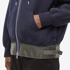 Sacai Men's Nylon Twill & Sponge Sweat Hoody in Navy/Khaki