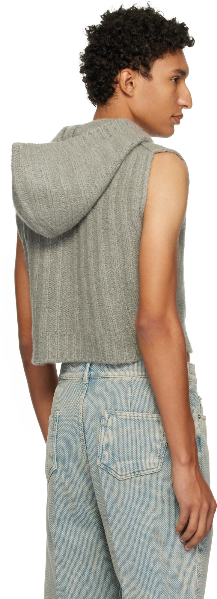 Rick Owens Gray Tower Cropped Hooded Tank Top