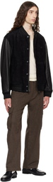 Hugo Black Embossed-Logo Leather Bomber Jacket