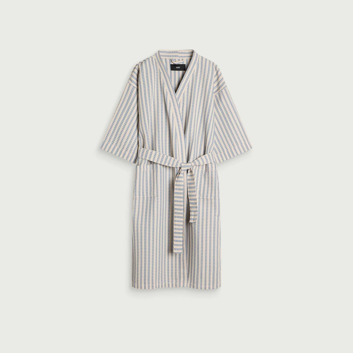 HAY Waffle Bathrobe in Stripe Dusty Blue
