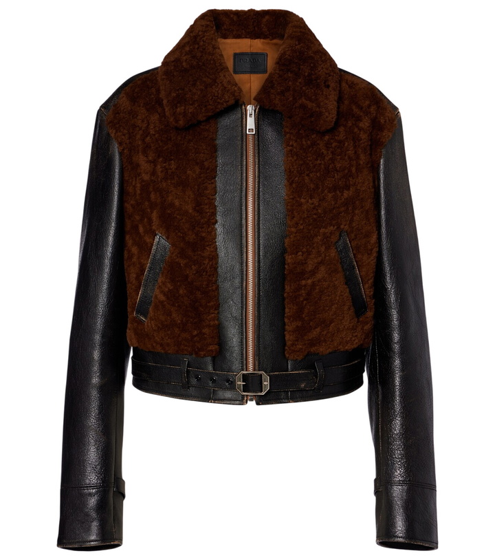 Photo: Prada Belted shearling-trimmed leather jacket