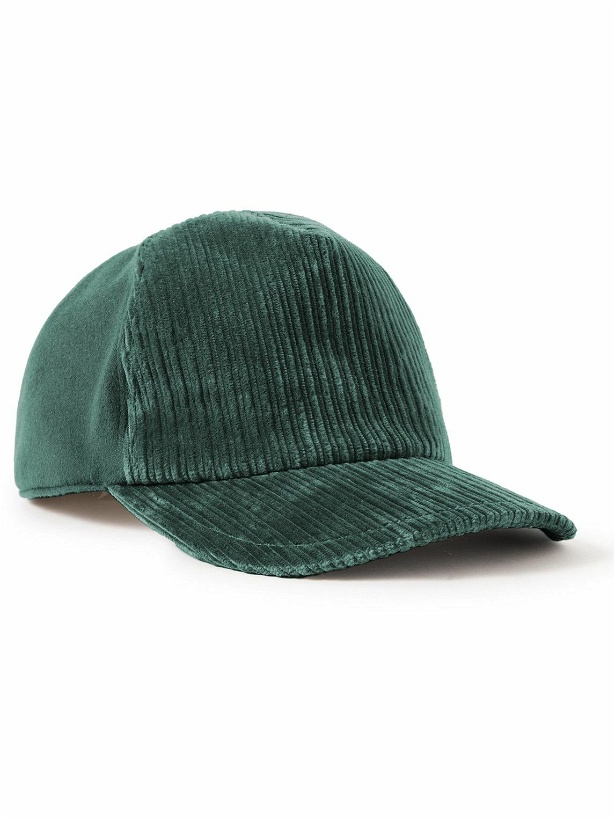 Photo: Loro Piana - Logo-Appliquéd Cashmere-Trimmed Cotton-Blend Corduroy Baseball Cap - Green