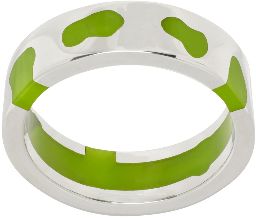 Ellie Mercer Silver & Green Classic Band Ring