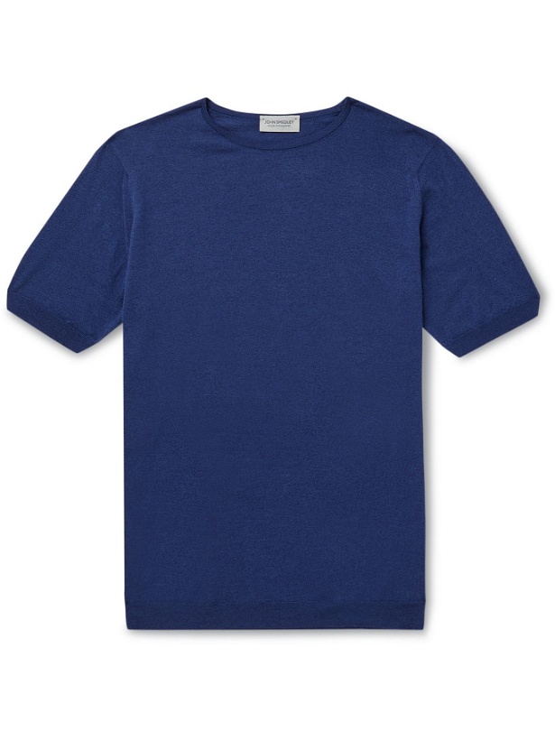 Photo: JOHN SMEDLEY - Cbeldon Merino Wool and Cotton-Blend T-Shirt - Blue