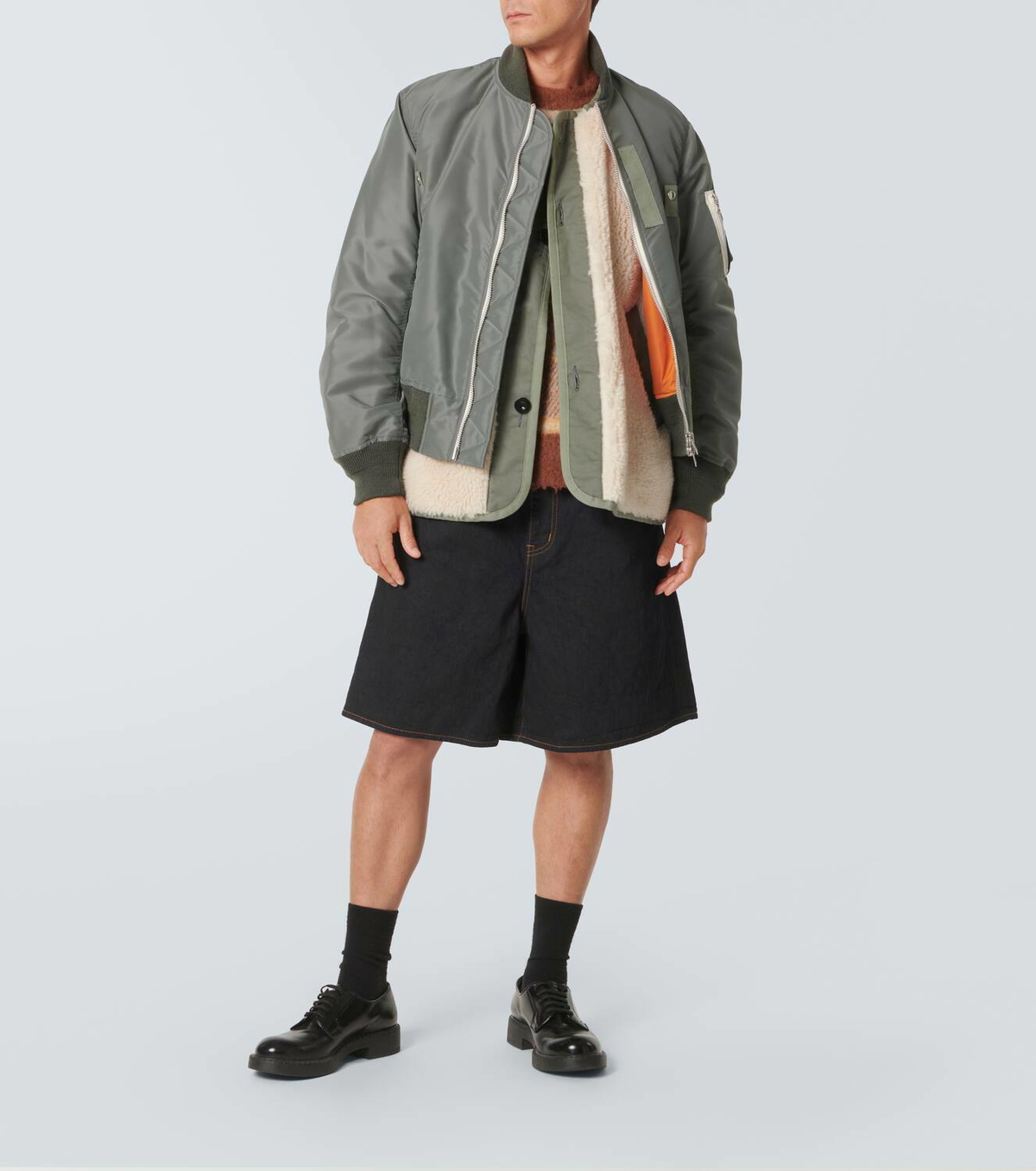 Sacai Faux shearling-trimmed bomber jacket