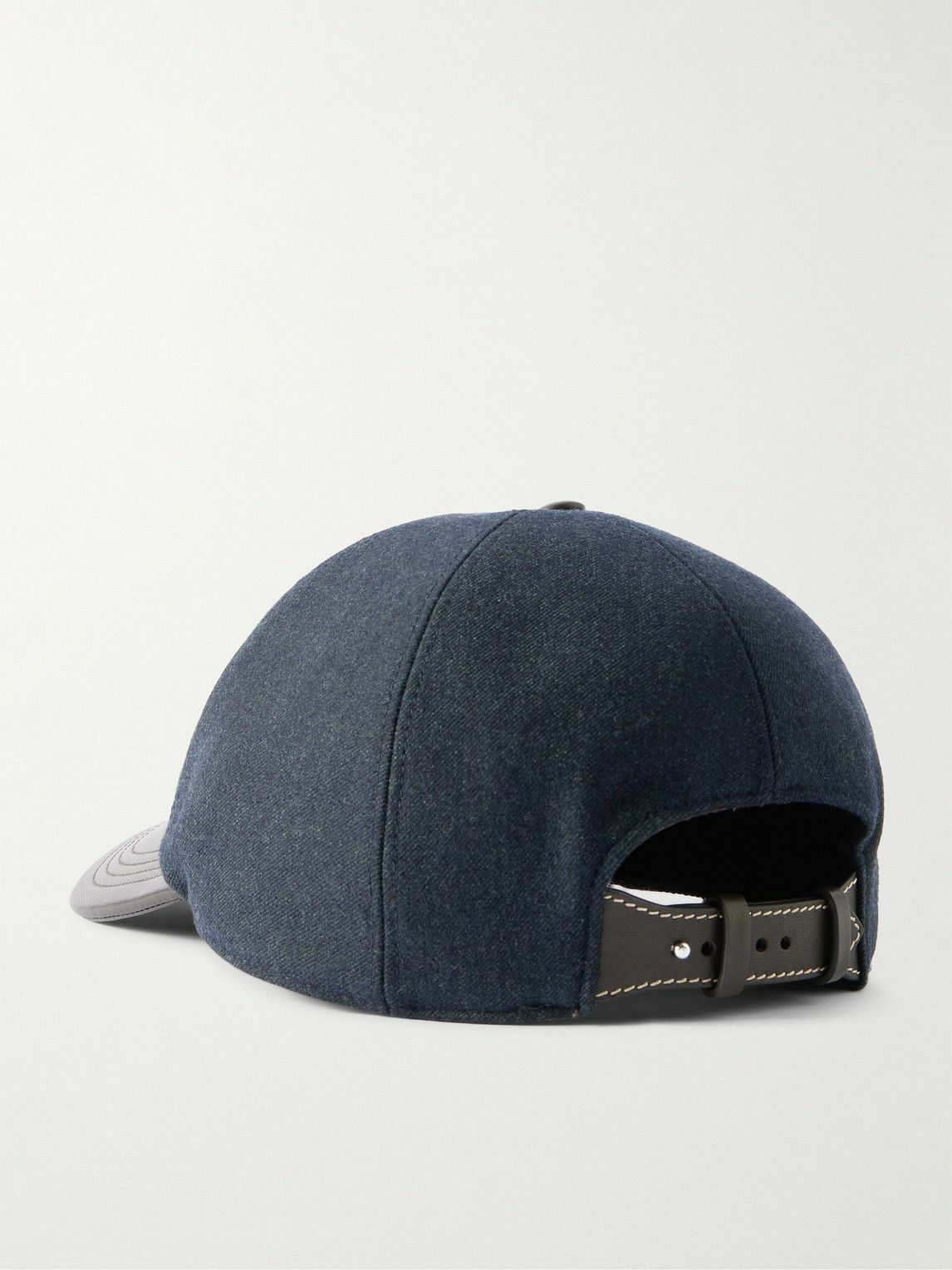 Berluti - Logo-Embroidered Leather-Trimmed Wool-Blend Baseball Cap - Blue
