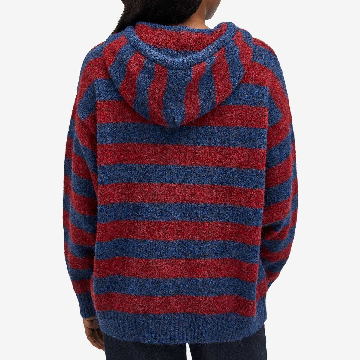 Damson Madder Women's Riley Knit Hoodie in Red Navy Stripe