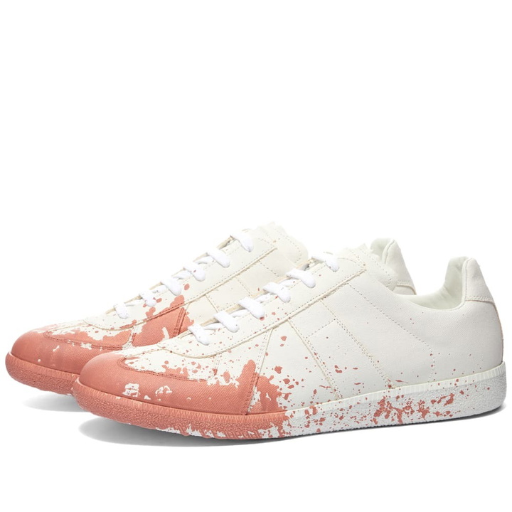 Photo: Maison Margiela Men's Painted Canvas Replica Sneakers in White/Pink