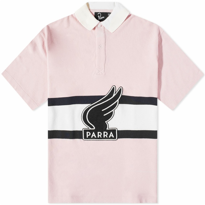 Photo: By Parra Men's Winged Logo Polo Shirt in Pink/Off White