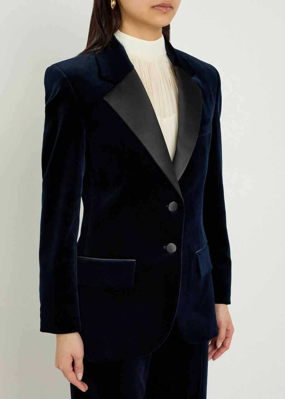 Victoria Beckham Satin-trim Velvet Blazer Navy