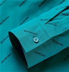 Balenciaga - Logo-Print Cotton-Poplin Shirt - Blue