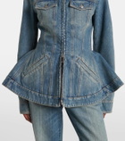 Alexander McQueen Peplum corduroy-trimmed denim jacket