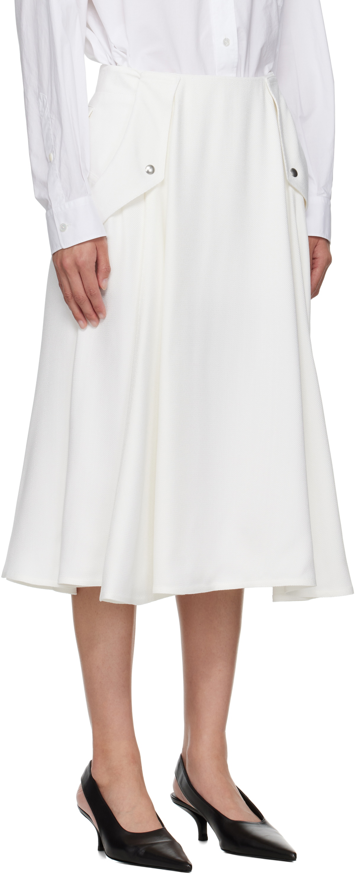 Bottega Veneta Off-White Viscose Pleated Midi Skirt