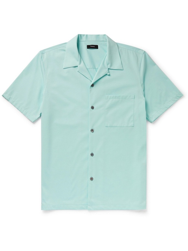 Photo: THEORY - Noll Camp-Collar Cotton-Blend Shirt - Blue - M