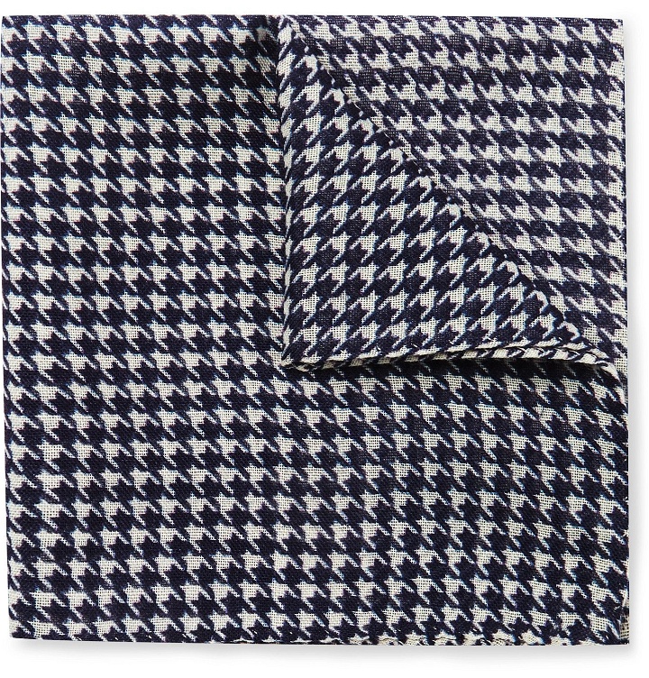 Photo: Anderson & Sheppard - Houndstooth Wool and Silk-Blend Pocket Square - Blue