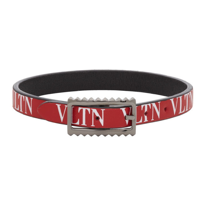 Valentino Garavani Men's V-Logo Signature Leather Bracelet - Black Pure Red One-Size