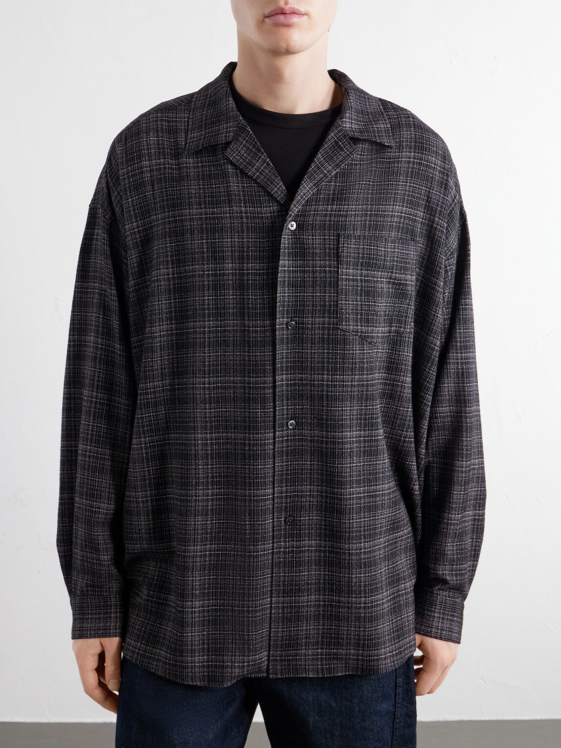 Graphpaper - Camp-Collar Checked Wool-Basketweave Shirt - Gray