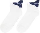 Alexander McQueen White & Blue Logo Short Socks