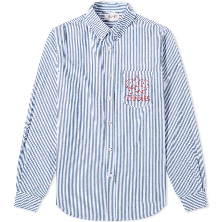 Photo: Thames Striped Poplin Logo Pocket Shirt