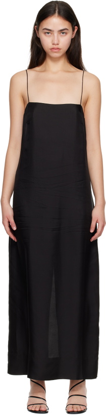 Photo: St. Agni Black 90s Silk Twill Slip Midi Dress