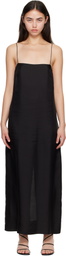 St. Agni Black 90s Silk Twill Slip Midi Dress
