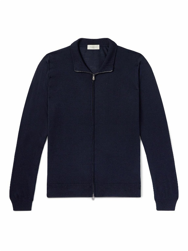 Photo: PIACENZA 1733 - Slim-Fit Silk and Cashmere-Blend Zip-Up Sweater - Blue