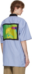 Dries Van Noten Blue Len Lye Edition Striped Graphic Short Sleeve Shirt