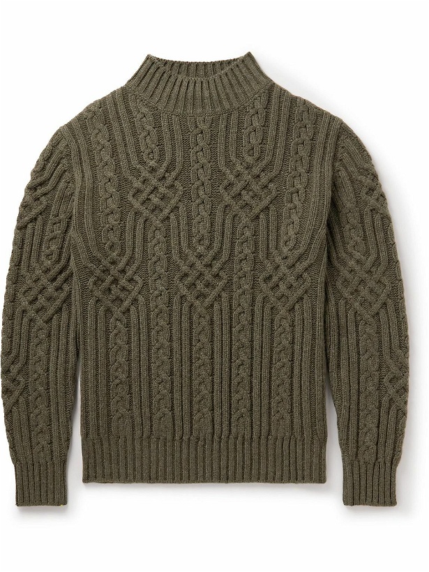 Photo: Loro Piana - Ribbed Cable-Knit Cashmere Rollneck Sweater - Green