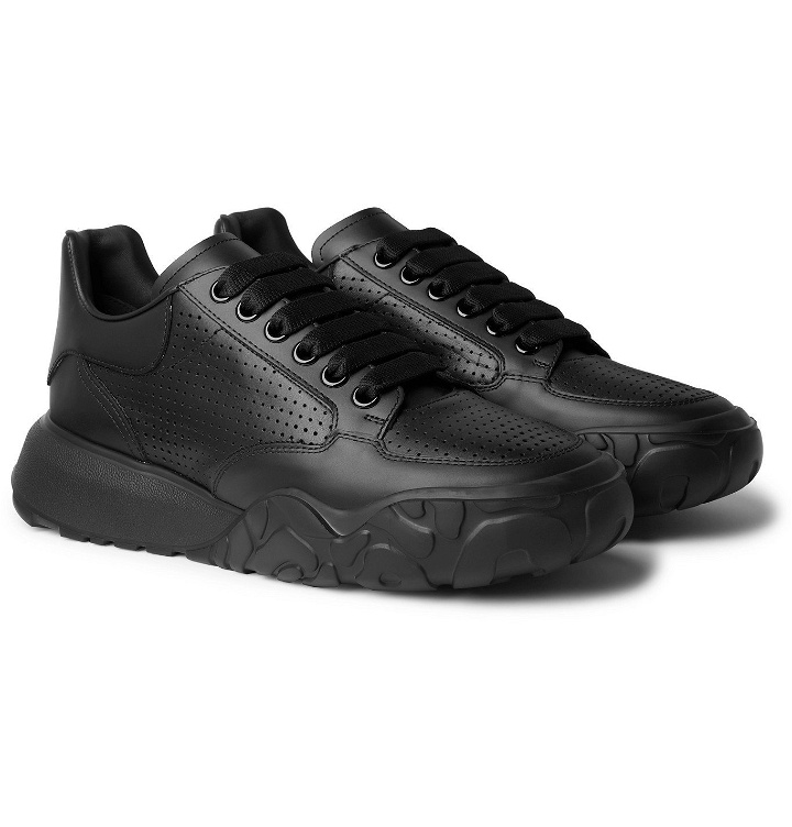 Photo: ALEXANDER MCQUEEN - Exaggerated-Sole Leather Sneakers - Black