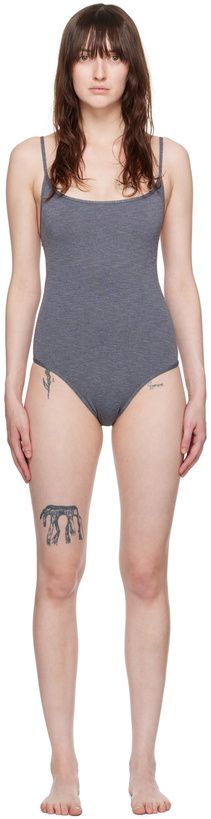 Photo: TOTEME Gray Square Neck Swimsuit