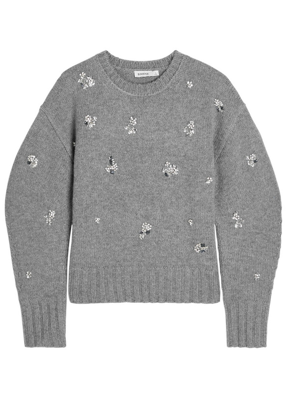 Photo: Simkhai Caroline Embellished Wool and Cashmere-blend Jumper Grey