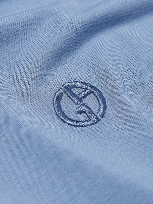 Photo: Giorgio Armani - Logo-Embroidered Stretch-Jersey T-Shirt - Blue