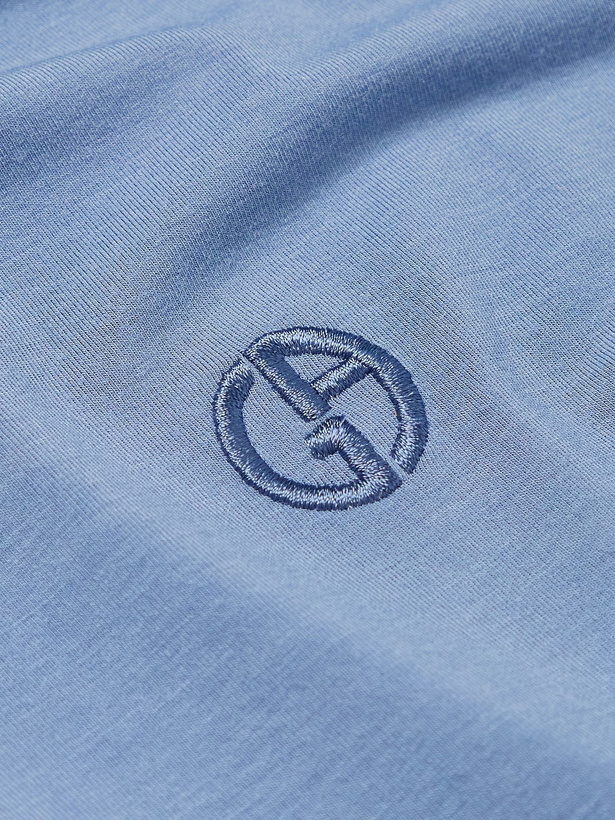 Photo: Giorgio Armani - Logo-Embroidered Stretch-Jersey T-Shirt - Blue