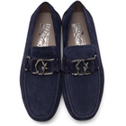 Salvatore Ferragamo Blue Suede Ornament Driver Loafers