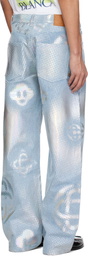 Casablanca Blue Pearlescent Monogram Baggy Jeans