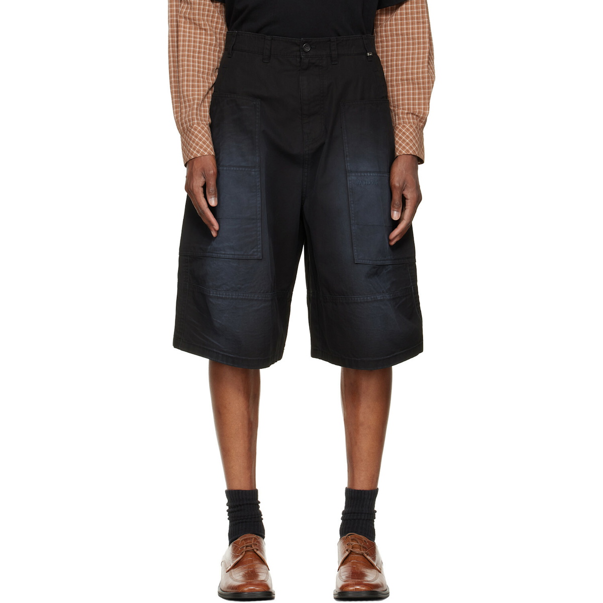 We11done Black Washed Bermuda Cargo Shorts