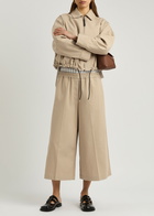 Loewe Cropped Wide-leg Cotton Trousers Beige