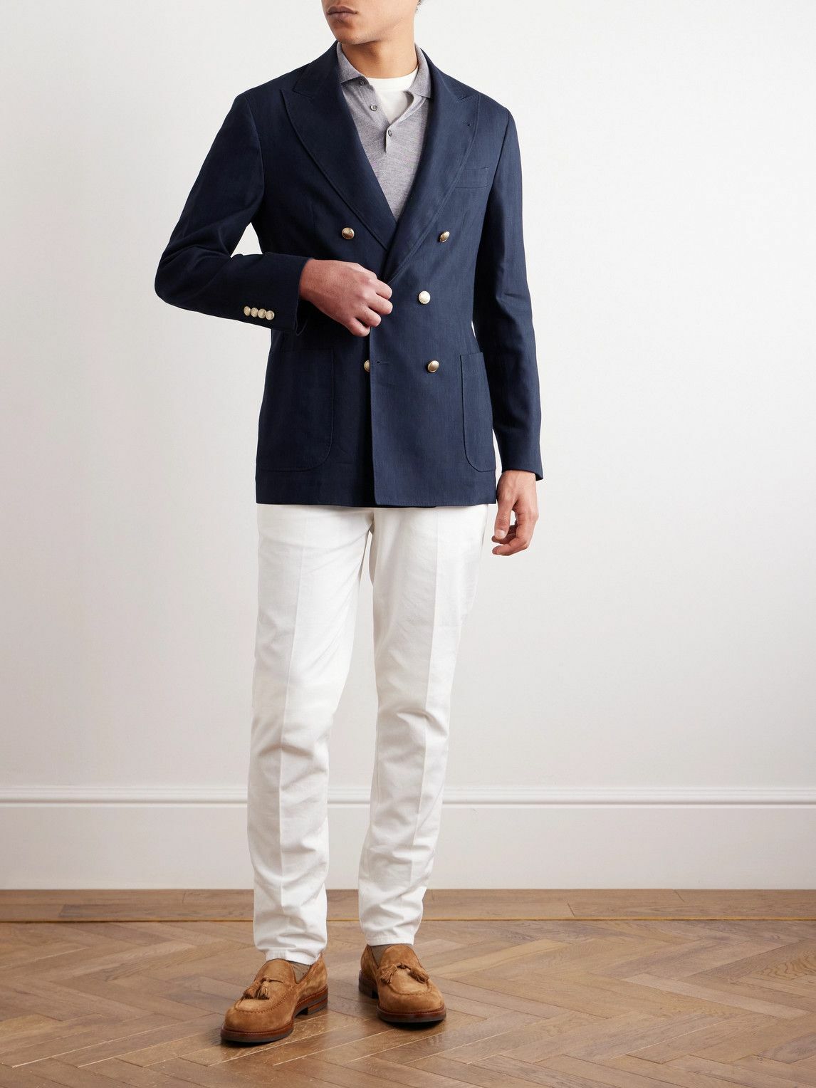 Brunello Cucinelli Blue Silk Blazer