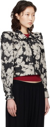 Anna Sui Black & Off-White Cropped Ruffle Jacket